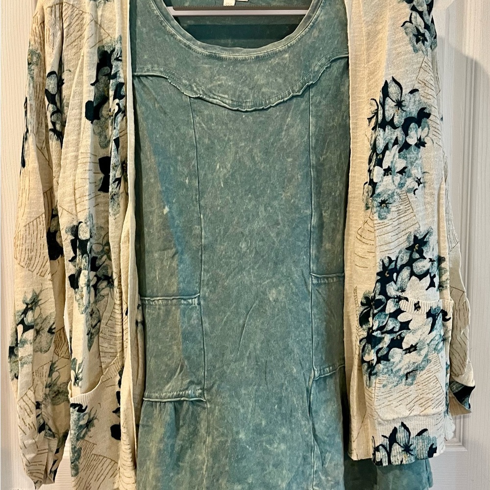 Anthropologie Guinevere Floral Cardigan in Cream and Blue